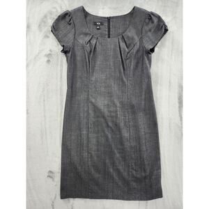 Vintage 90s AGB Scoop Neck‎ Cap Sleeve Sheath Dress Size 8 Gray Pleated Office